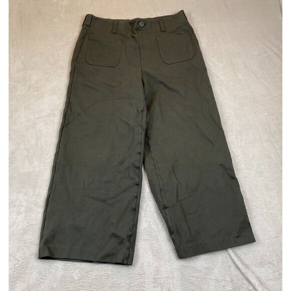 LOFT Outlet Wide-Leg Pants Womens Medium Green Trouser Flat Front Casual Y2K - Picture 10 of 11